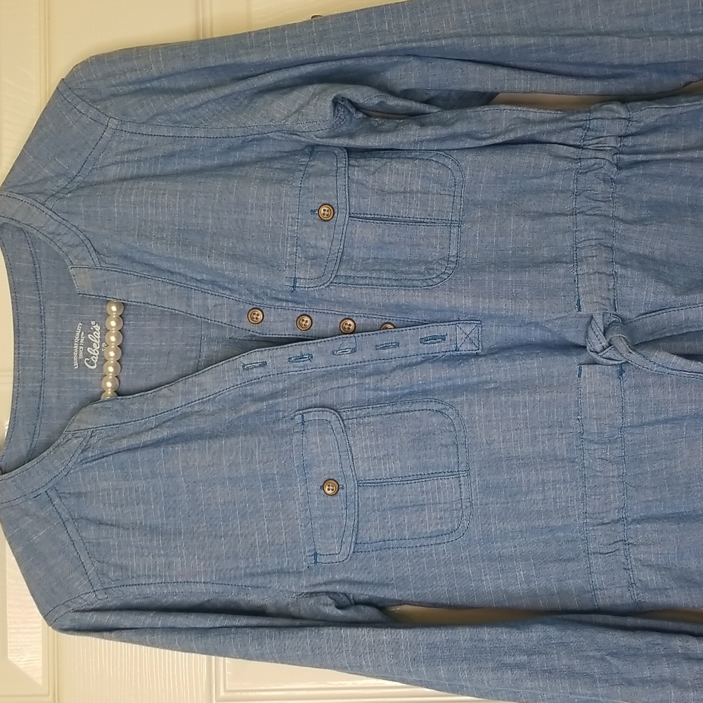 Cabela's Blue Denim Long Sleeve Chambray Shirt Dress Size Small Petite - Picture 2 of 12